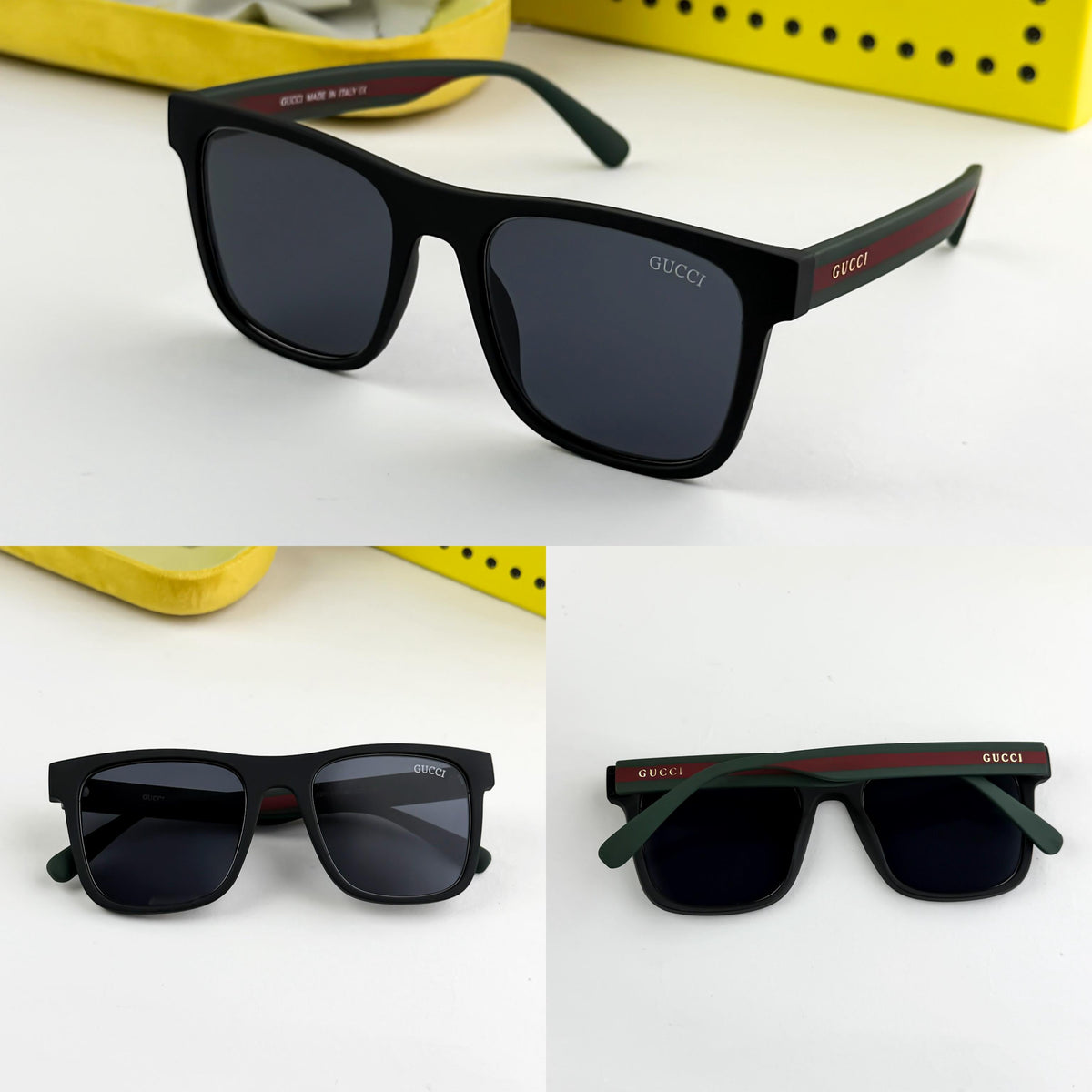 Gucci Black Green Signature Sunglasses For Men's