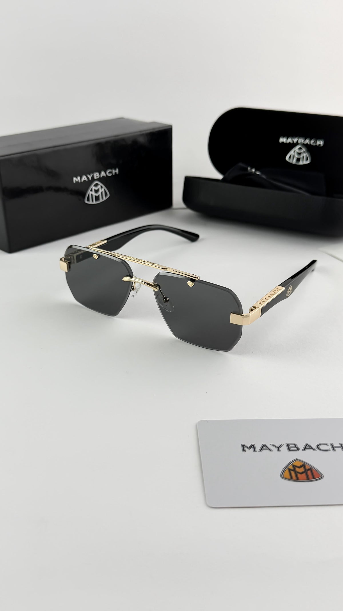 Maybach Black Gold Rectangular Unisex Sunglass