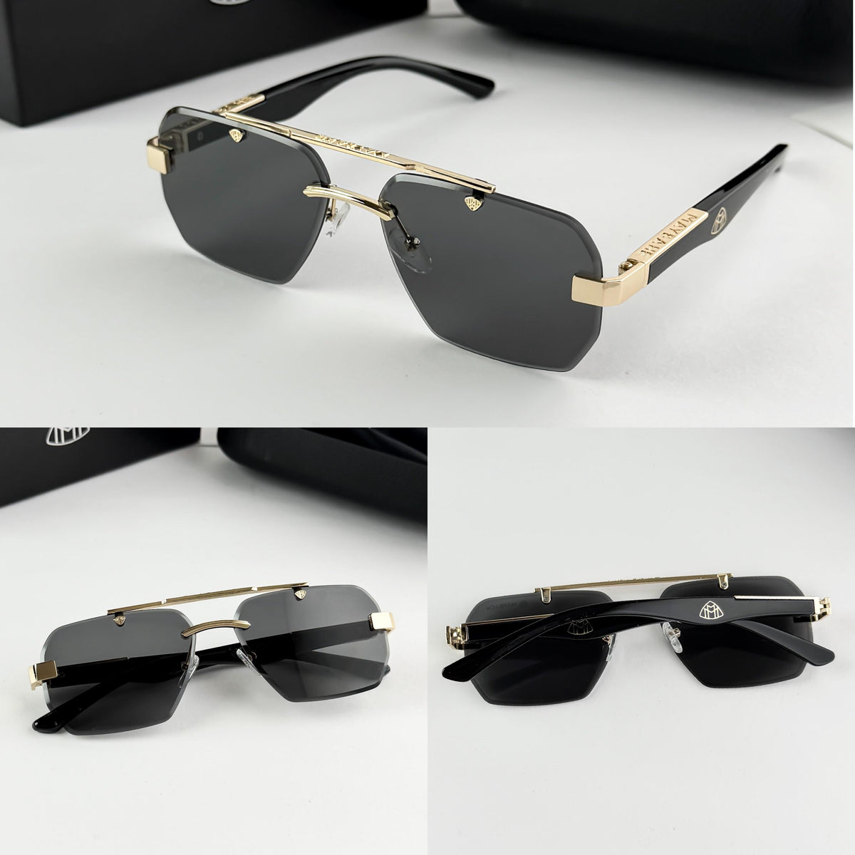 Maybach Black Gold Rectangular Unisex Sunglass