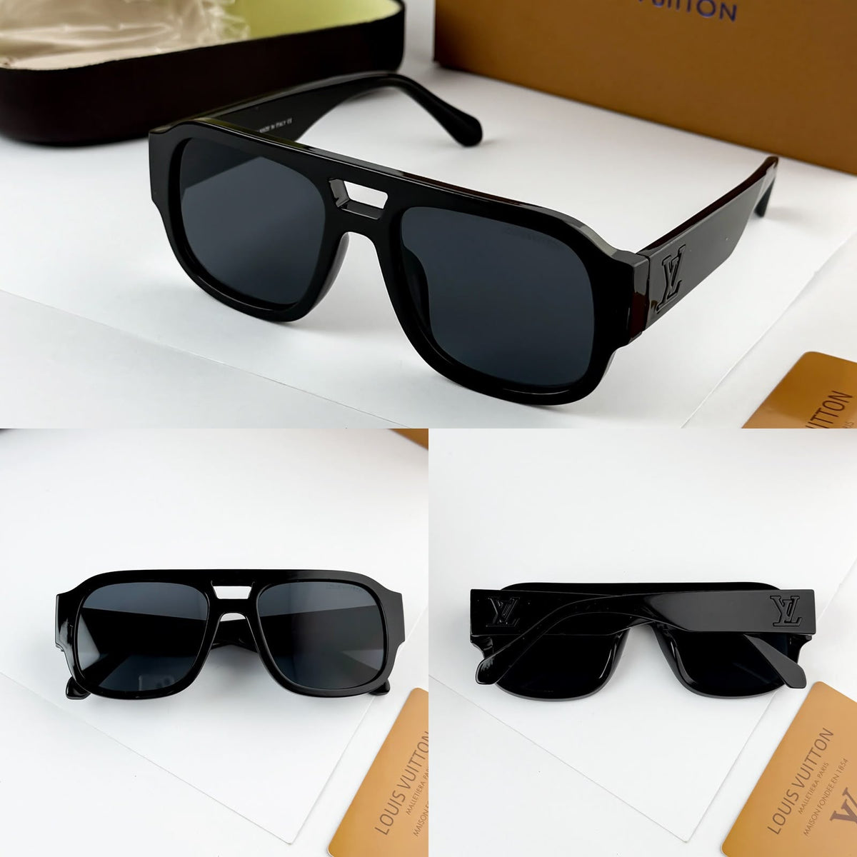Louis Vuitton Black gold Clash Round Square Men's Sunglasses