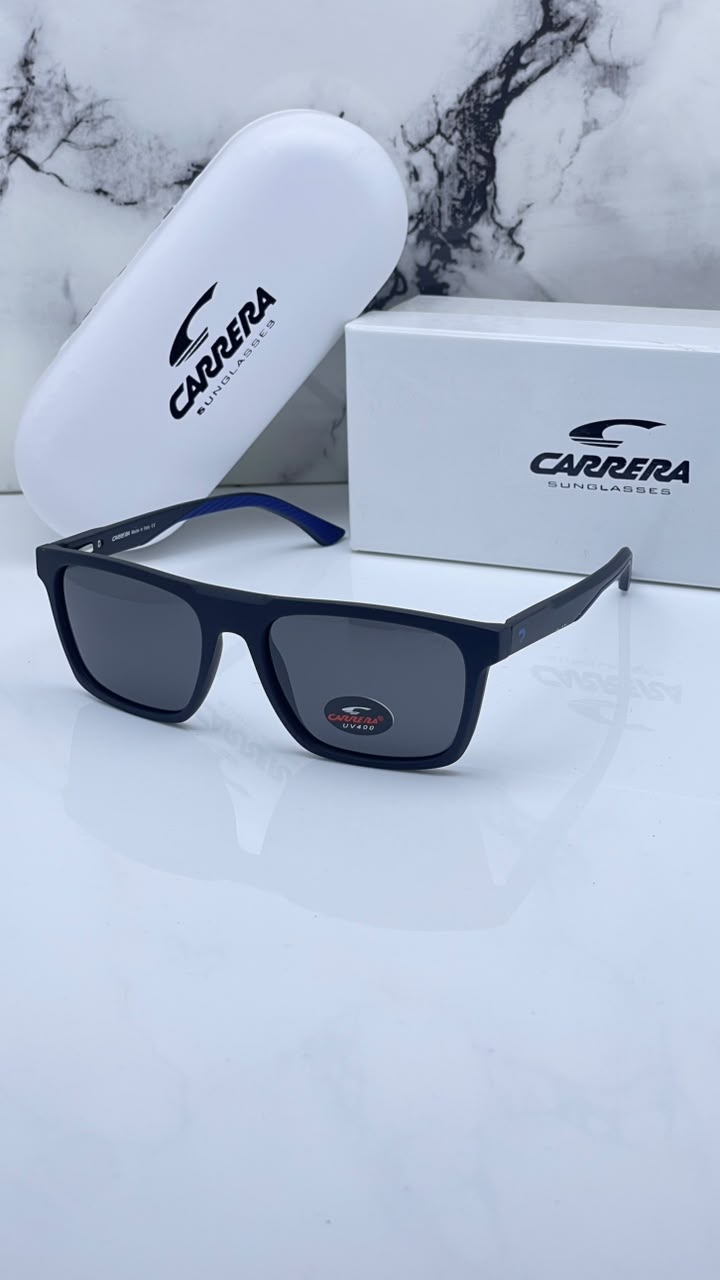 Carrera Men's Sunglasses Grey Polarized Lens Rectangular Sunglass Matt Blue Frame