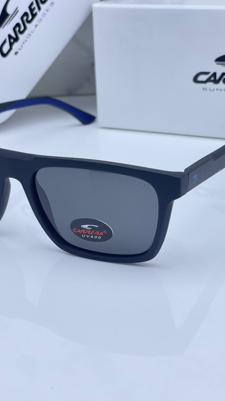 Carrera Men's Sunglasses Grey Polarized Lens Rectangular Sunglass Matt Blue Frame