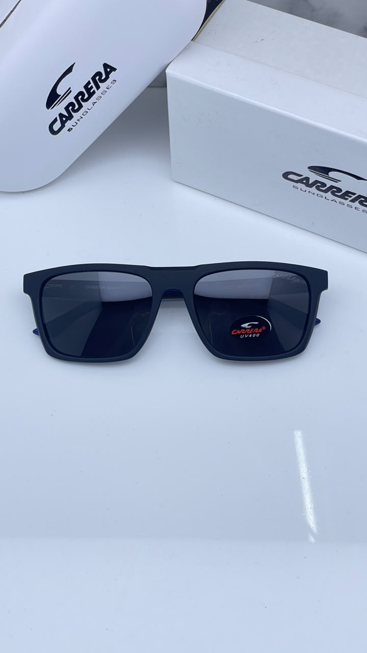 Carrera Men's Sunglasses Grey Polarized Lens Rectangular Sunglass Matt Blue Frame