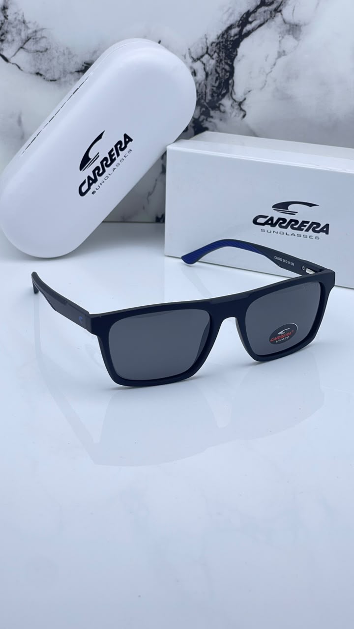 Carrera Men's Sunglasses Grey Polarized Lens Rectangular Sunglass Matt Blue Frame