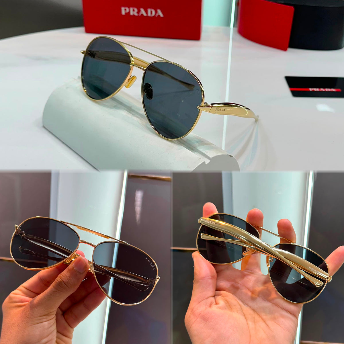 Prada Trending Aviator UV400 Unisex Sunglasses with Designer Metal Frame Unisex Sunglasses