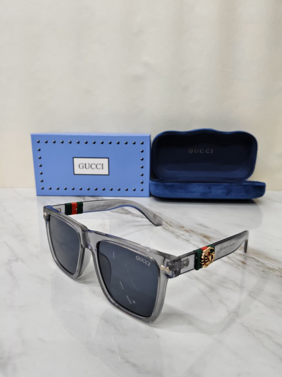 Gucci GG Square Unisex Sunglasses Black Polycarbonate