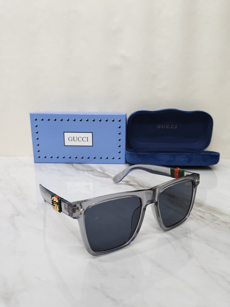 Gucci GG Square Unisex Sunglasses Black Polycarbonate