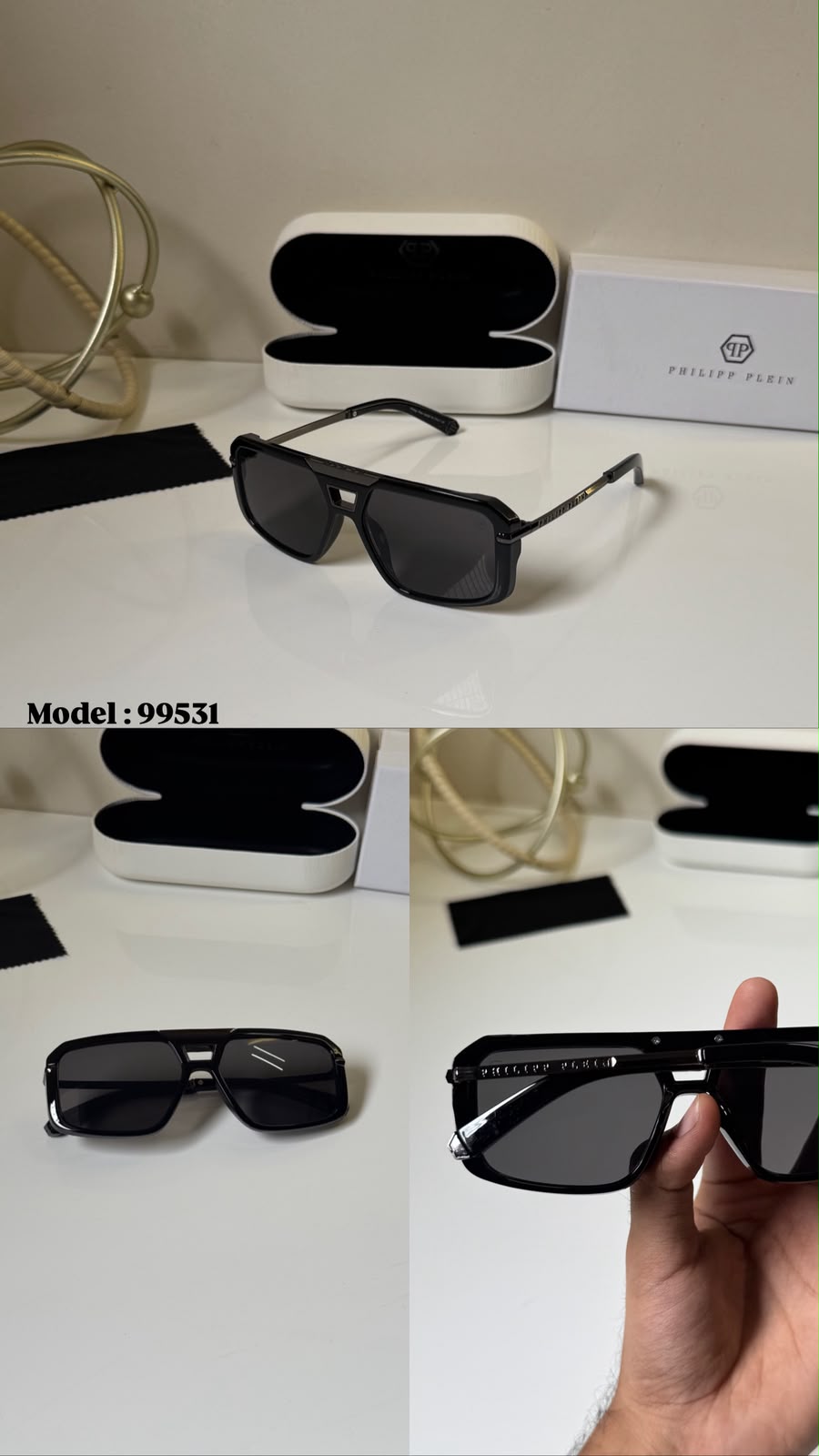 Philipp Plein Men's Grey Lens & Black Square Sunglasses