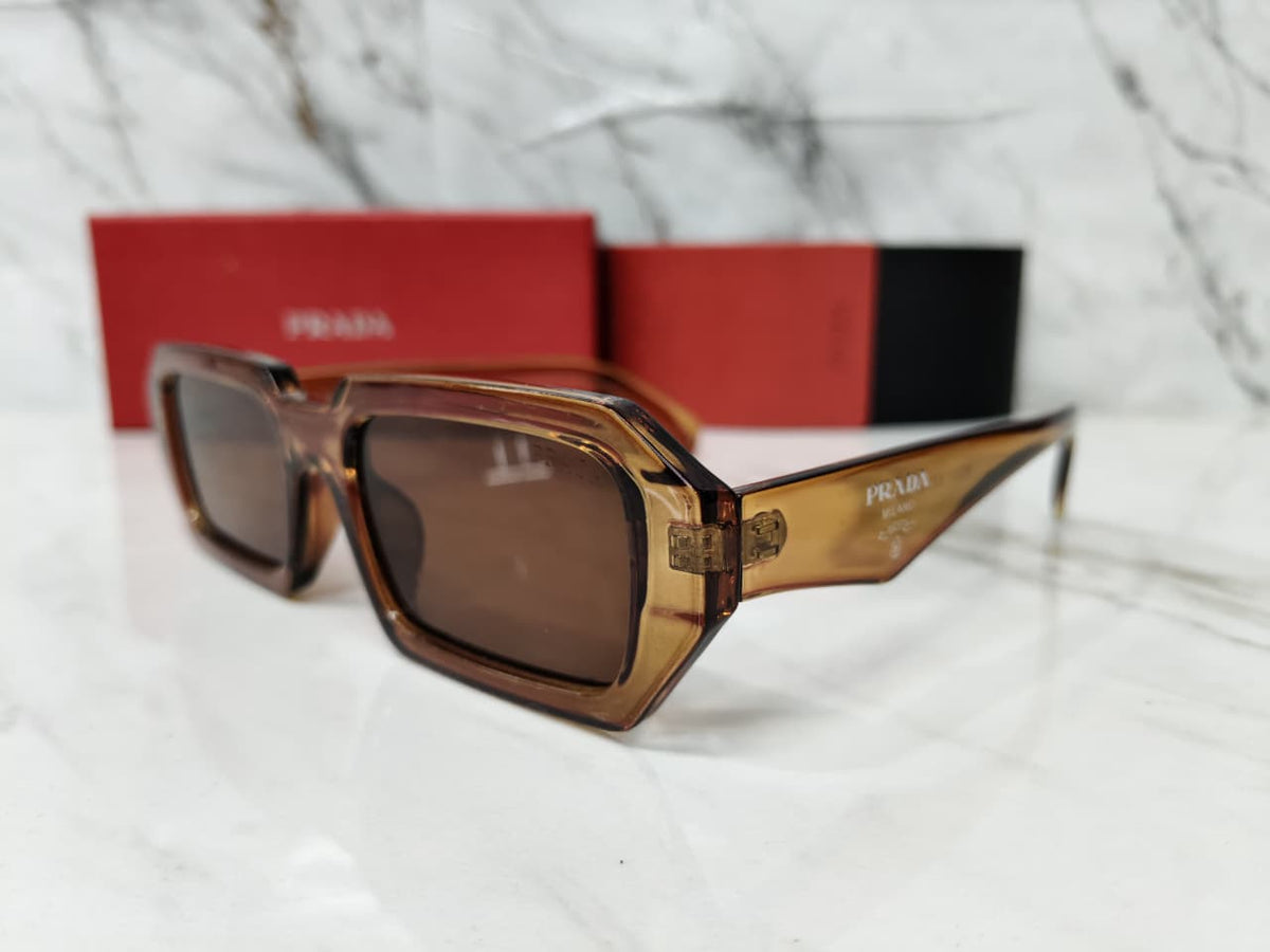 Prada Rectangle Plastic Full Rim Brown Women Sunglasses