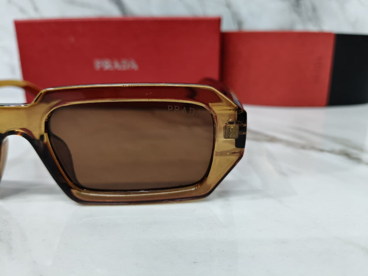 Prada Rectangle Plastic Full Rim Brown Women Sunglasses