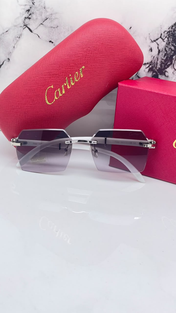 Cartier Unisex Rimless Lens & Metal Rectangle Sunglasses with UV Protected Lens