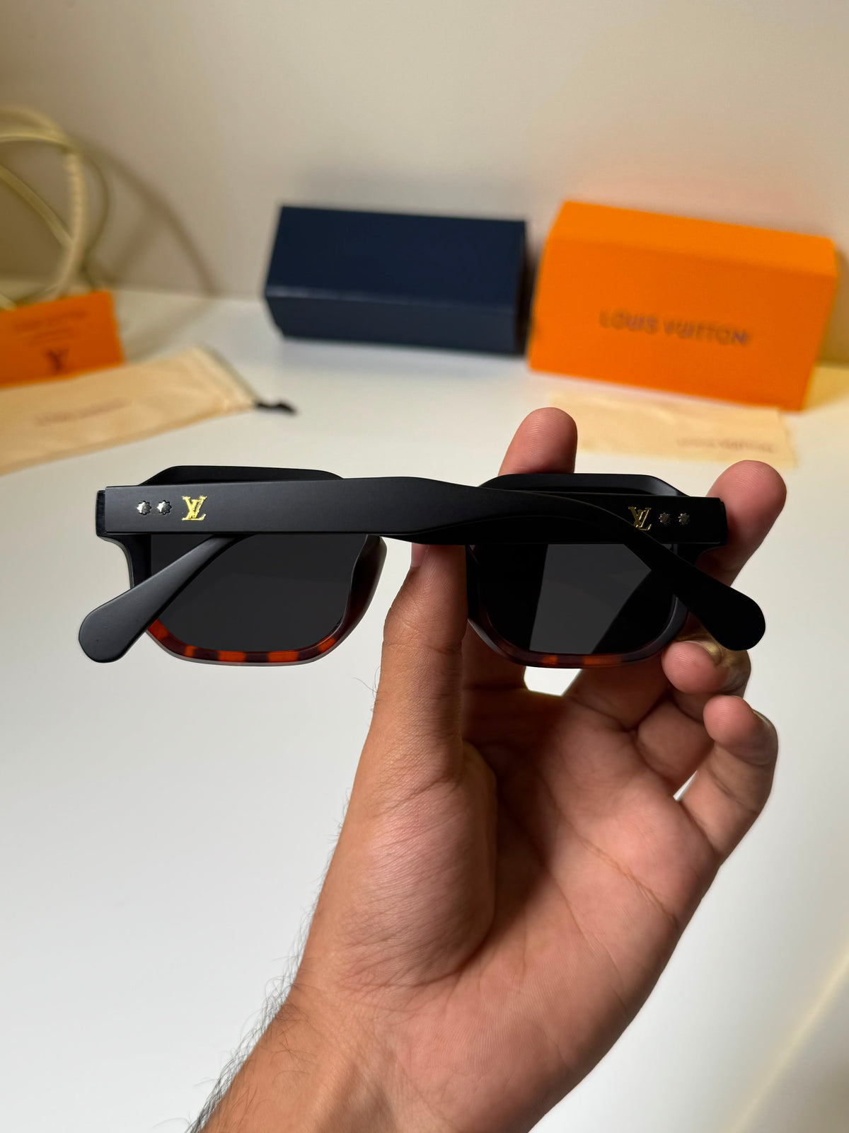 Louis Vuitton Black Brown Unisex Sunglasses