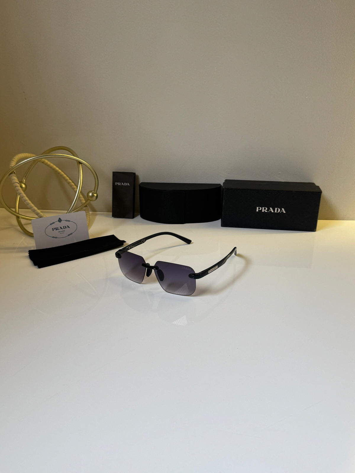 Prada Rimless Purple Gradient Tint Unisex Sunglasses