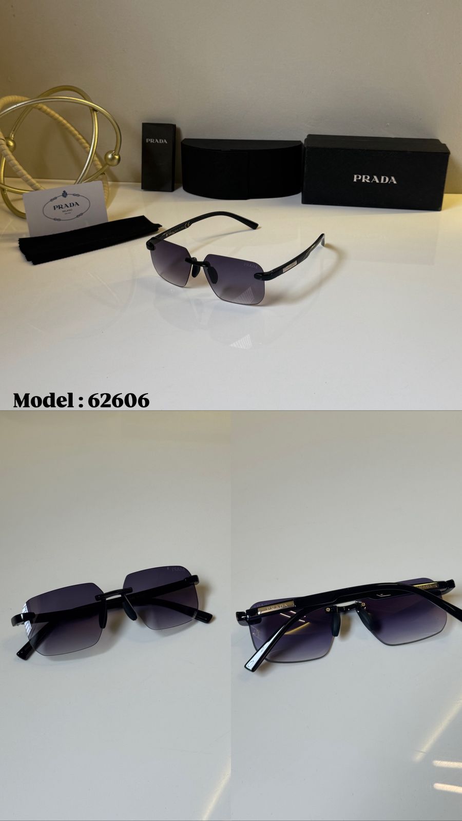 Prada Rimless Purple Gradient Tint Unisex Sunglasses