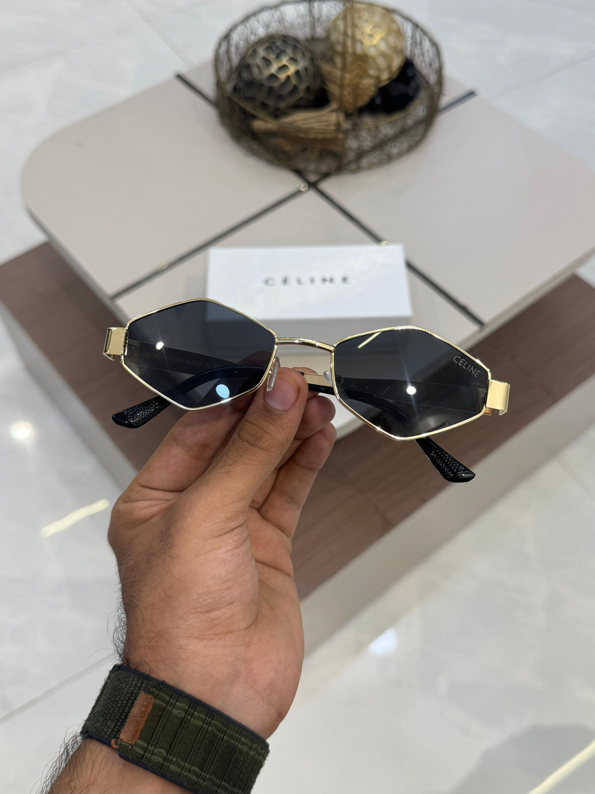 Celine Metal Geometric Unisex Design gold-toned hexagonal metal sunglasses