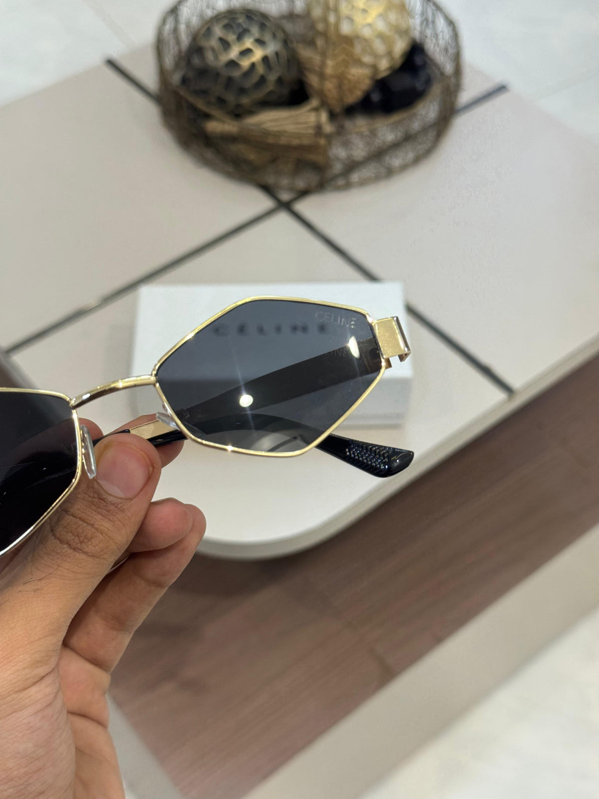 Celine Metal Geometric Unisex Design gold-toned hexagonal metal sunglasses