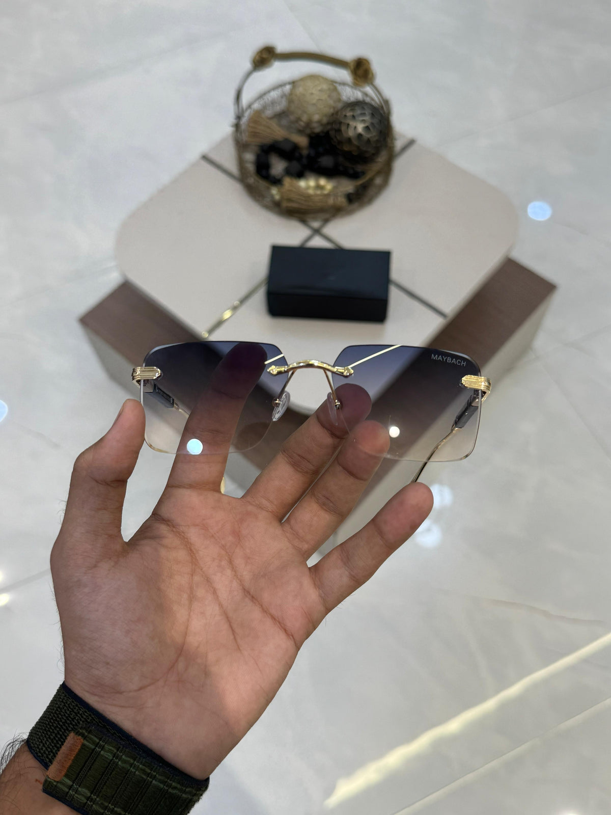 Maybach Luxury Rimless Gold Black Frame  Gradient Lenses Unisex Fashion Eyewear