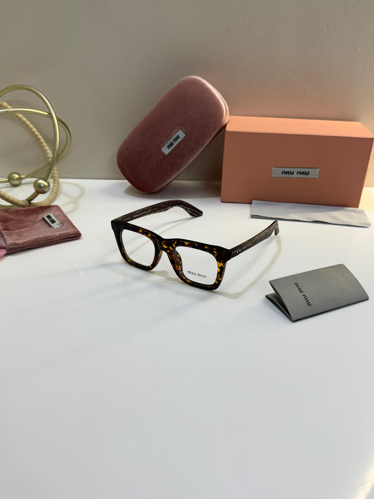 Miu Miu Tortoiseshell-Pattern Full-Rim Brown Black Optical Glasses For Women