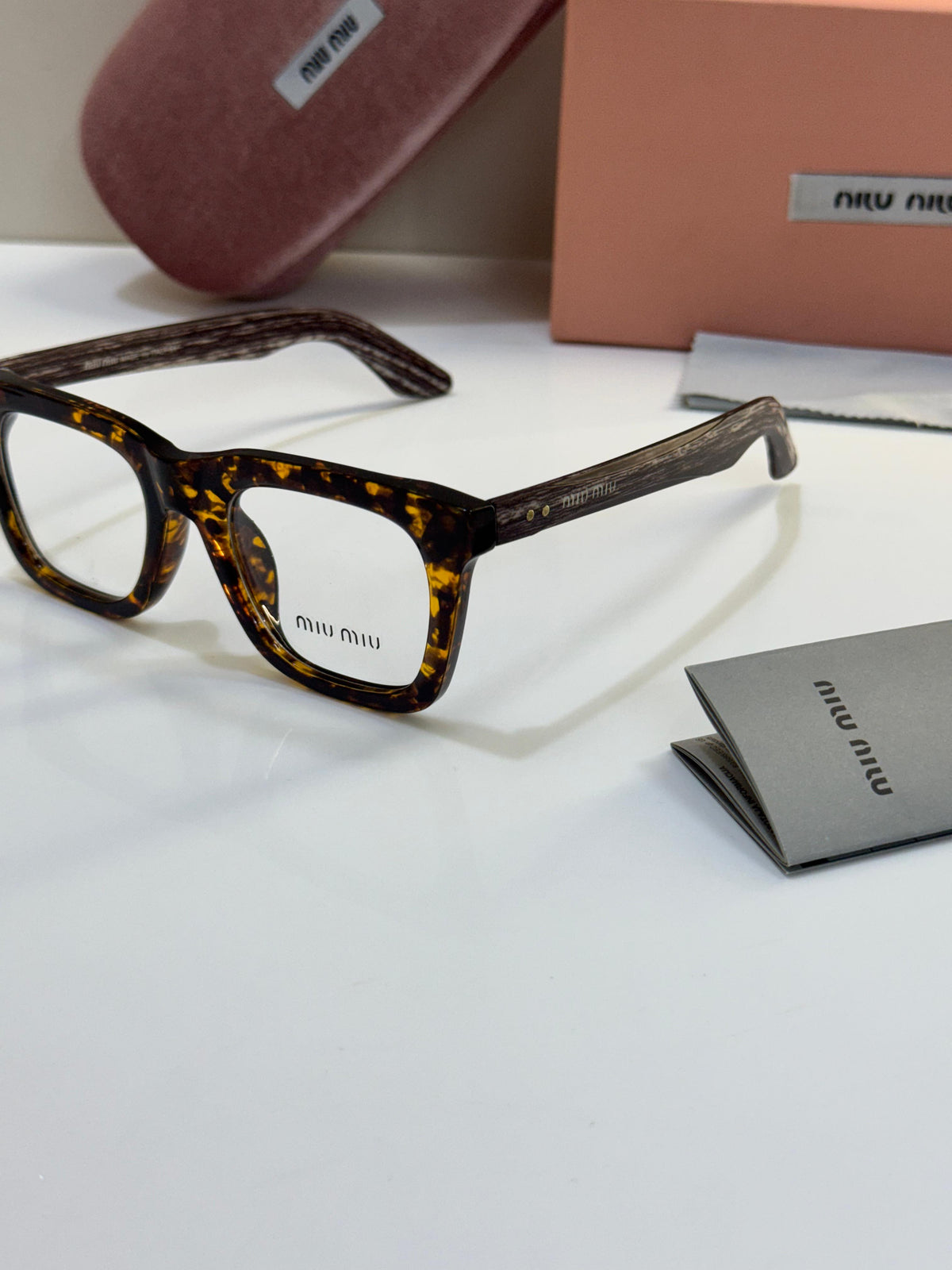 Miu Miu Tortoiseshell-Pattern Full-Rim Brown Black Optical Glasses For Women