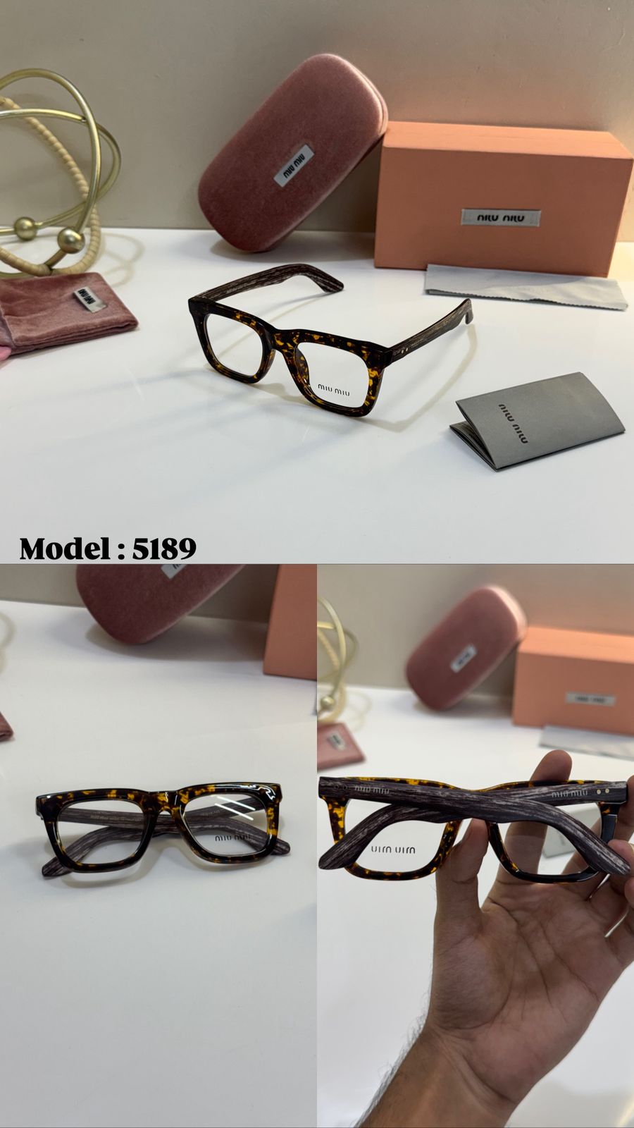 Miu Miu Tortoiseshell-Pattern Full-Rim Brown Black Optical Glasses For Women