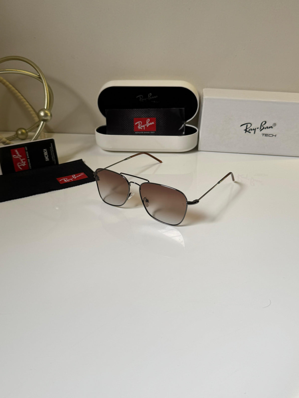 RAY-BAN Men Gradient Brown Lens Square Sunglasses
