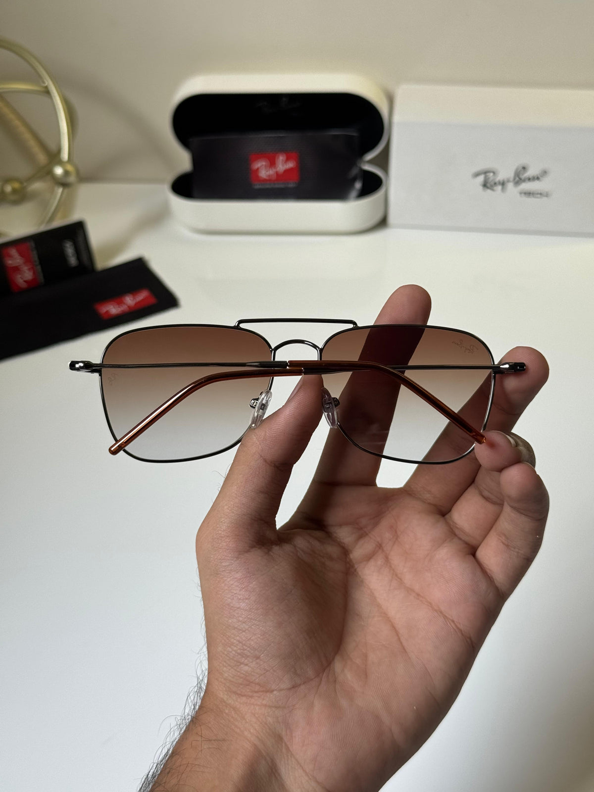 RAY-BAN Men Gradient Brown Lens Square Sunglasses
