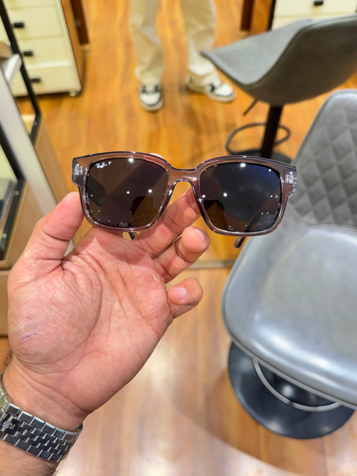 Ray-Ban square brownish-grey acetate frame Men sunglasses
